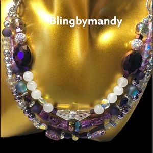 💜🌈stunning multi strand necklace -purple dream -mix of real and crystal beads!